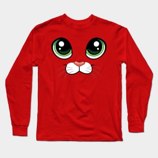 Happy Cat Face with Big Eyes - Closed Mouth Long Sleeve T-Shirt
